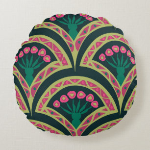 Coussins Ronds Motif de ventilateur floral rose et vert