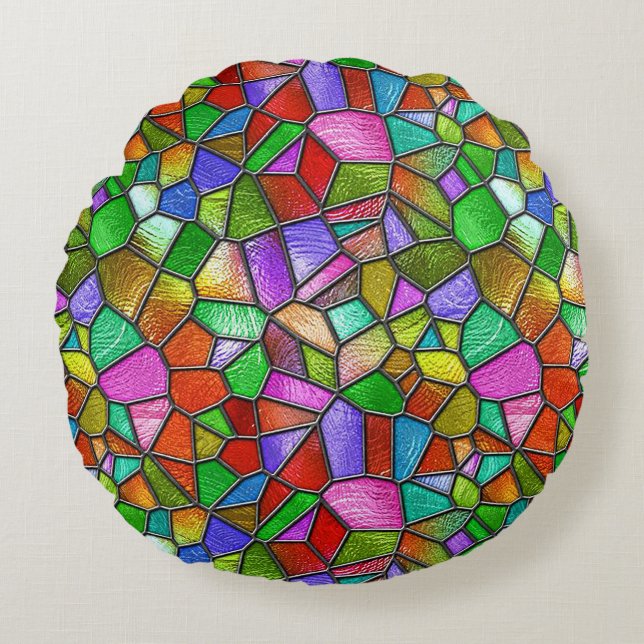 Coussins Ronds Motif de vitrail coloré 🌈 (Devant)