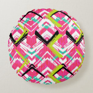 Coussins Ronds Motif de zigzag rose tiré par la main