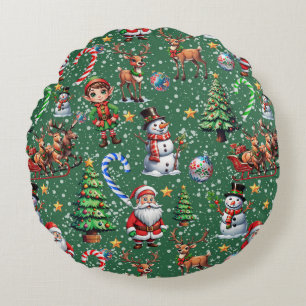 Coussins Ronds Motif décoratif de Noël sur fond vert