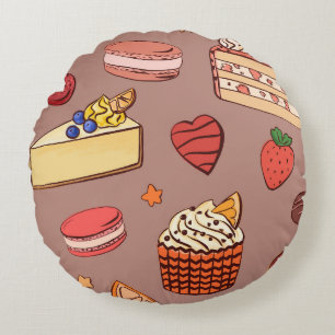 Coussins Ronds Motif Délices de Pâtisserie et Cheesecake Gourmand