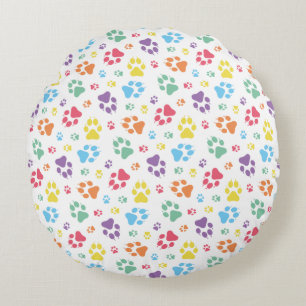 Coussins Ronds Motif d'empreinte de patte coloré