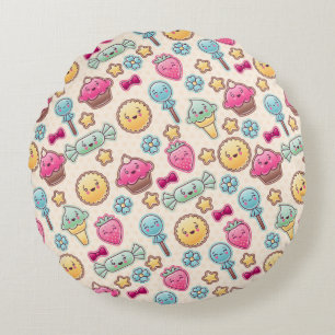 Coussins Ronds Motif d'enfant de Kawaii avec des griffonnages