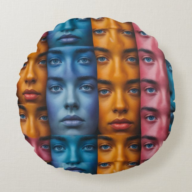 Coussins Ronds Motif des faces colorées (Devant)