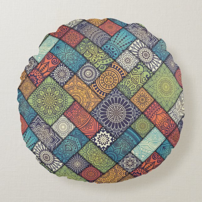 Coussins Ronds Motif diagonal coloré (Devant)