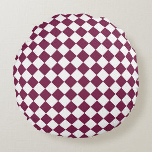 Coussins Ronds Motif diamant à carreaux blanc et burgundy