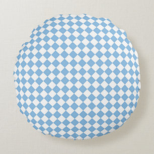 Coussins Ronds Motif diamant à carreaux bleu blanc
