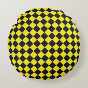 Coussins Ronds Motif diamant à carreaux jaune noir