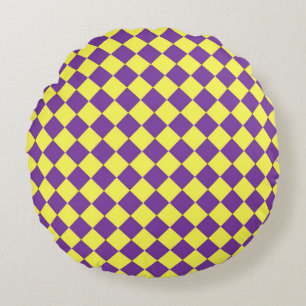 Coussins Ronds Motif diamant à carreaux jaune violet
