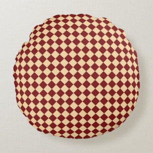 Coussins Ronds Motif diamant à carreaux rouge jaune