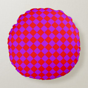 Coussins Ronds Motif diamant à carreaux rouge violet
