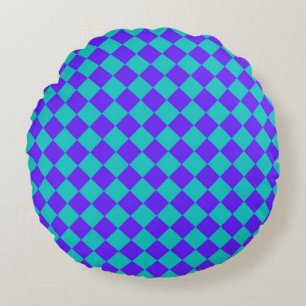 Coussins Ronds Motif diamant à carreaux sarcelle violet