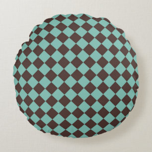 Coussins Ronds Motif diamant Brown Turquoise Checker