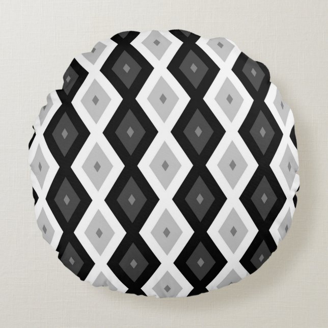 Coussins Ronds Motif diamant noir, blanc et gris (Devant)
