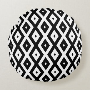Coussins Ronds Motif diamant noir et blanc