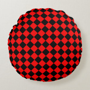Coussins Ronds Motif diamant Red Black Checker