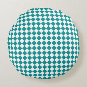 Coussins Ronds Motif diamant turquoise blanc Checker