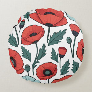 Coussins Ronds Motif d'illustration des fleurs de coquelicots rou