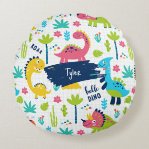 Coussins Ronds Motif Dinosaure coloré avec nom enfant