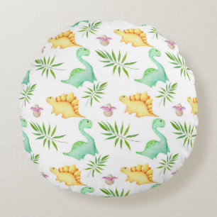 Coussins Ronds Motif dinosaure et feuilles de palmier pastel mign