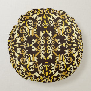 Coussins Ronds Motif doré baroque sans couture sur fond noir
