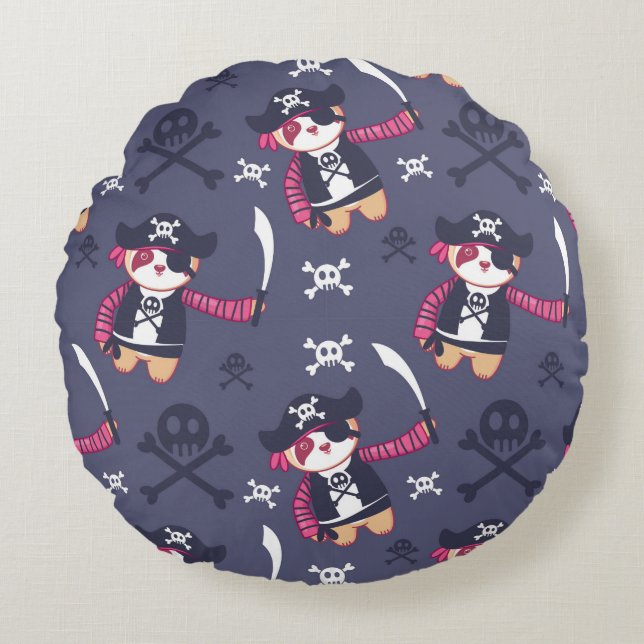 Coussins Ronds Motif d'ours Panda Pirate (Devant)