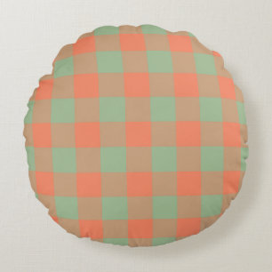 Coussins Ronds Motif du vérificateur rose Saumon vert olive