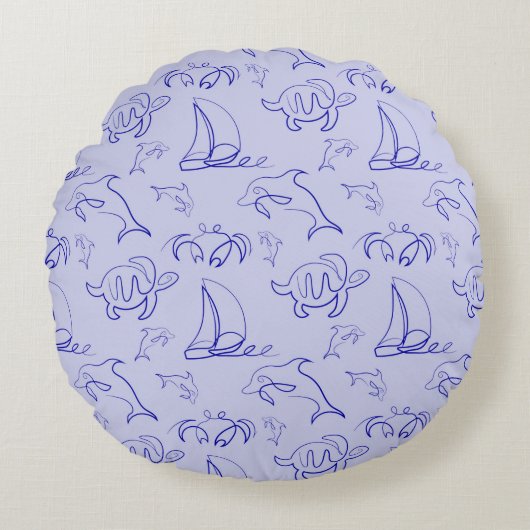 Coussins Ronds Motif d'une ligne d'animal marin et voilier (Devant)