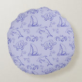 Coussins Ronds Motif d'une ligne d'animal marin et voilier (Dos)