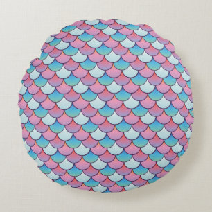 Coussins Ronds Motif écailles de sirène rose et bleu