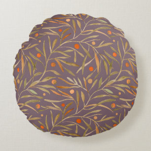 Coussins Ronds Motif élégant de feuille à l'aquarelle Fond viole