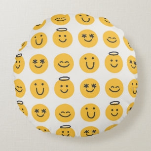 Coussins Ronds Motif Emoji Joyeux tiré à la main