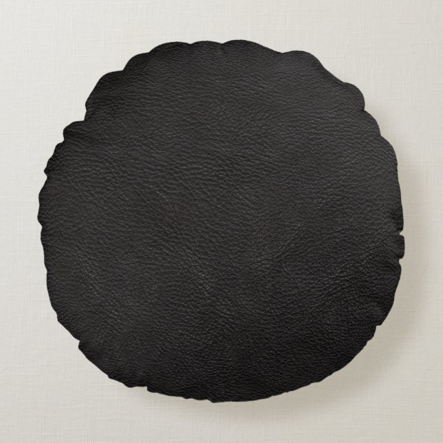 Coussins Ronds Motif en cuir noir de texture d'impression (Devant)
