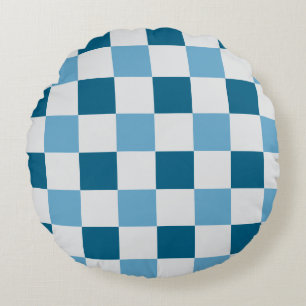 Coussins Ronds Motif en damier blanc et bleu