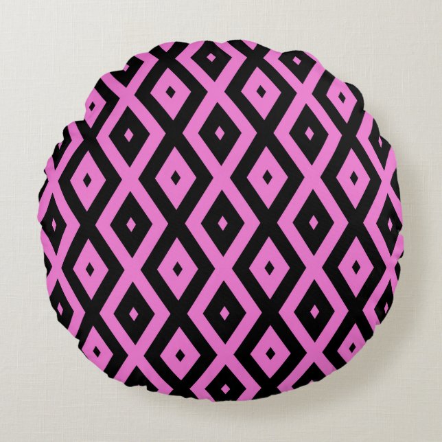Coussins Ronds Motif en diamant rose et noir (Devant)