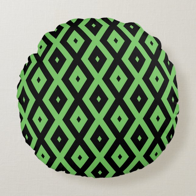 Coussins Ronds Motif en diamant vert citron et noir (Devant)