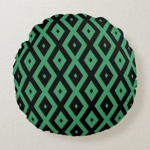 Coussins Ronds Motif en diamant vert et noir