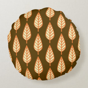 Coussins Ronds Motif en feuille de hêtre - orange et brun