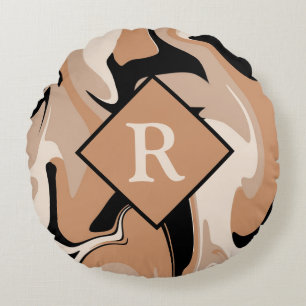 Coussins Ronds Motif en marbre noir Brown monogramme