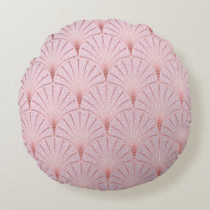 Coussins Ronds Motif en or rose, motif en plumes de ventilateur, 
