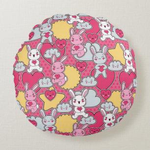 Coussins Ronds Motif enfant Kawaii avec Doodles mignons 2