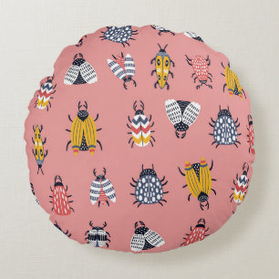 Coussins Ronds Motif enfantin scandinave avec insectes et coléopt