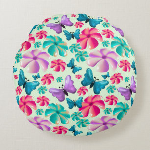Coussins Ronds Motif esthétique papillon et fleur