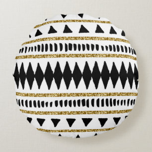 Coussins Ronds Motif ethnique Black Gold Parties scintillant