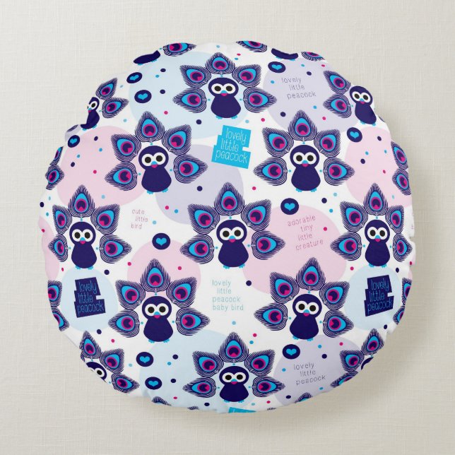 Coussins Ronds motif exotique de paon de l'Inde (Devant)