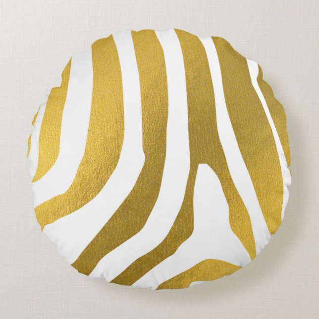 Coussins Ronds Motif Faux Gold Zebra Print Stripes (Devant)