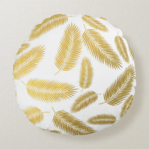 Coussins Ronds Motif Feuille Faux Gold Palm