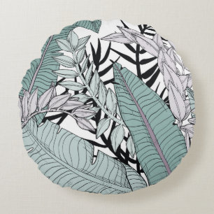 Coussins Ronds Motif feuille Floral sans couture avec plante trop