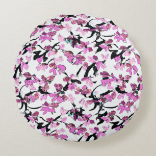 Coussins Ronds Motif feuille rose et noir