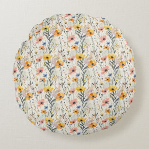 Coussins Ronds Motif Fleurs de prairie Gouache